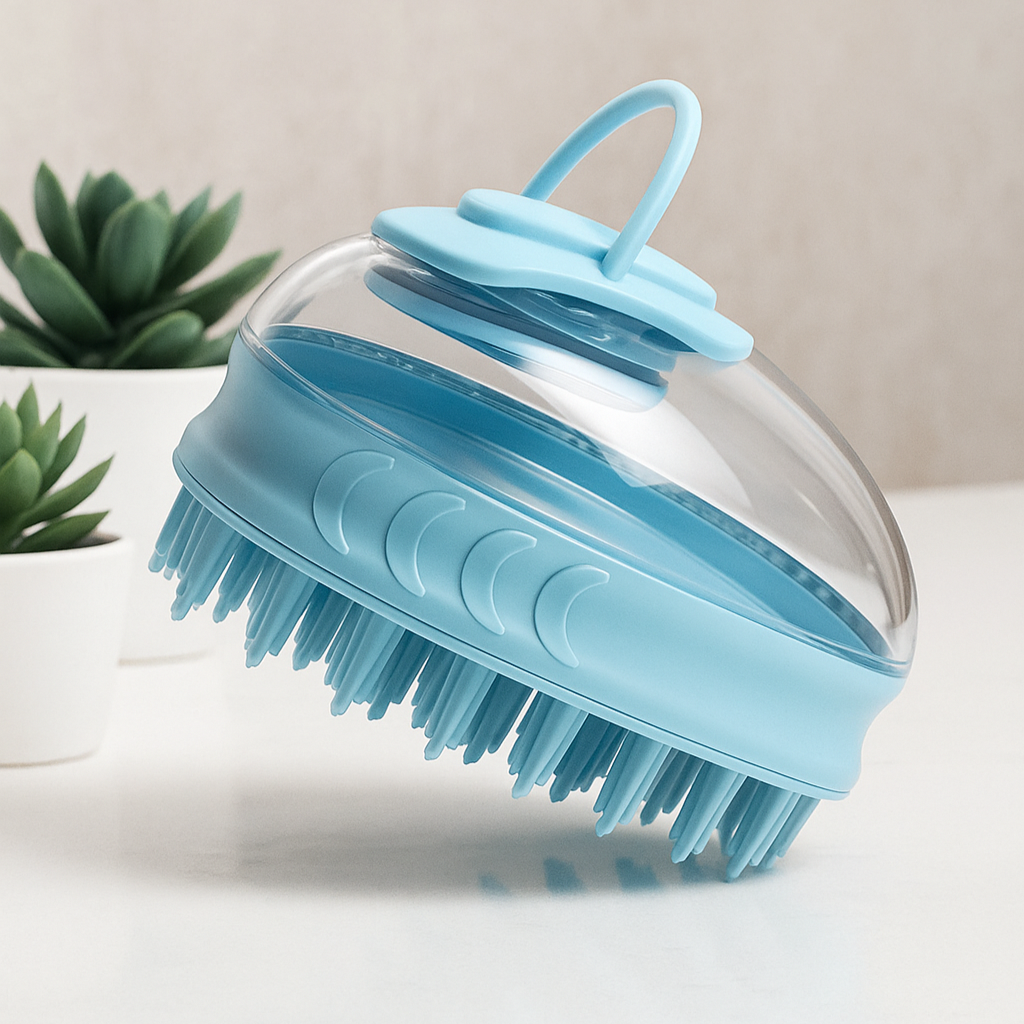 🐾 Brosse de Bain & Toilettage 2-en-1 pour Chiens et Chats – Avec Réservoir à Shampooing