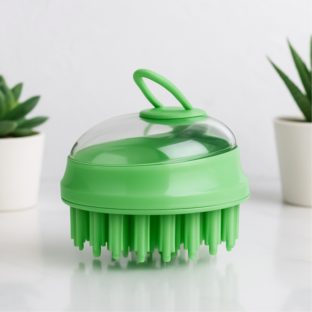 🐾 Brosse de Bain & Toilettage 2-en-1 pour Chiens et Chats – Avec Réservoir à Shampooing