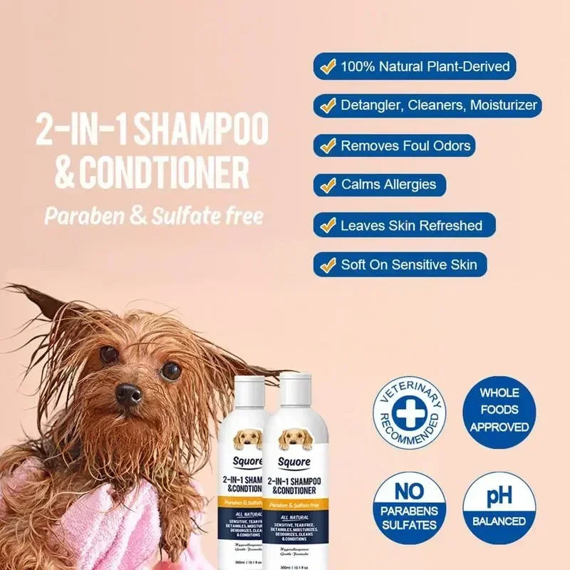 🛁 Shampooing & Après-Shampooing 2-en-1 pour Chiens et Chats